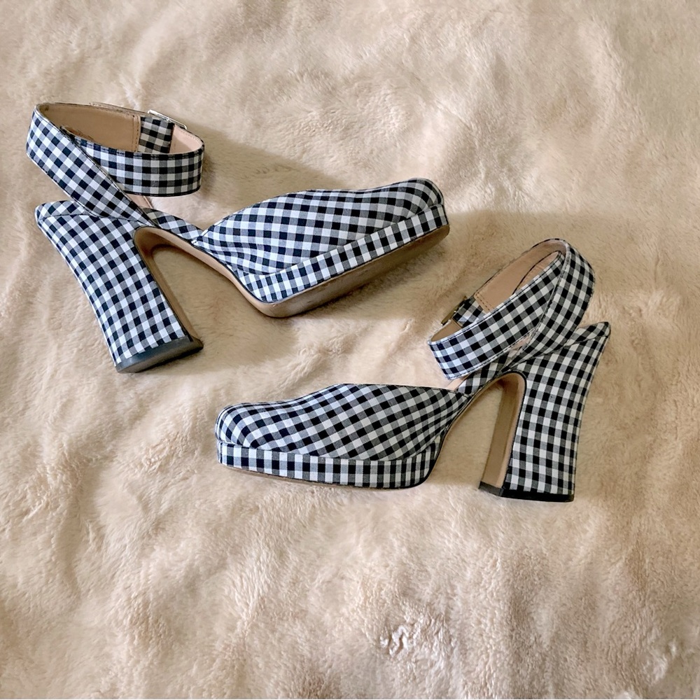 Zara Gingham Square-Toe Heels